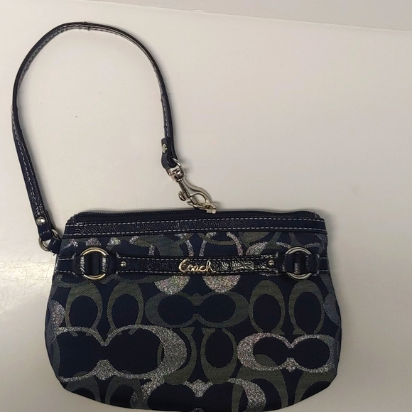 Coach Handbags - COACH Wristlet Navy/Silver Jacquard